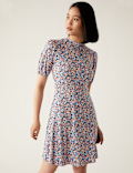 Jersey Floral High Neck Skater Dress