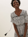 Printed Tie Neck Midaxi Waisted Dress