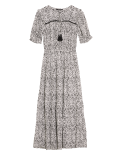 Printed Tie Neck Midaxi Waisted Dress