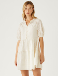 Pure Cotton Broderie V-Neck Mini Dress