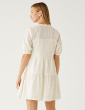 Pure Cotton Broderie V-Neck Mini Dress