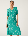 Jersey Polka Dot V-Neck Midi Tea Dress