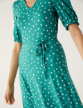 Jersey Polka Dot V-Neck Midi Tea Dress