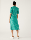 Jersey Polka Dot V-Neck Midi Tea Dress