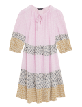 Printed Tie Neck Knee Length Smock Dress