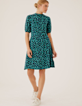 Jersey Animal Print High Neck Skater Dress