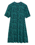 Jersey Animal Print High Neck Skater Dress