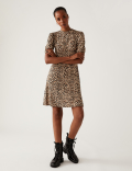 Jersey Animal Print High Neck Skater Dress