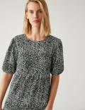 Jersey Printed Textured Tiered Dress