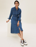 Denim Belted Midi Shirt Dress