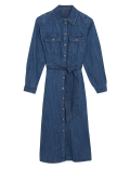 Denim Belted Midi Shirt Dress