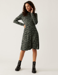 Jersey Printed High Neck Skater Dress
