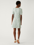 Jersey Printed Scoop Neck Mini Skater Dress