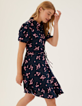 Floral Belted Mini Shirt Dress