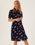 Floral Belted Mini Shirt Dress