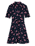 Floral Belted Mini Shirt Dress