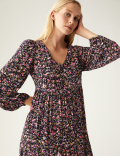 Woven Floral V-Neck Relaxed Mini Dress