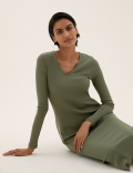 Ribbed V-Neck Midi Column Dress