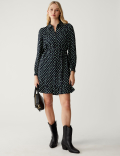 Printed Belted Mini Shirt Dress