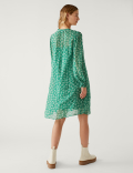 Printed Tie Neck Knee Length Smock Dress