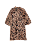 Animal Print Tie Neck Mini Shift Dress