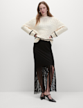 Fringe Detail Asymmetric Midaxi Slip Skirt