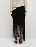 Fringe Detail Asymmetric Midaxi Slip Skirt