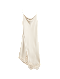 Satin Cowl Neck Lace Insert Midi Slip Dress