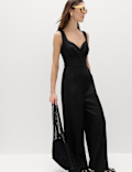 Linen Blend Tie Detail Waisted Jumpsuit