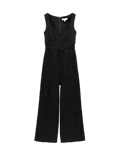 Linen Blend Tie Detail Waisted Jumpsuit