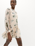 Chiffon Floral Mini Drop Waist Dress