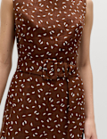 Linen Blend Printed Belted Jumpsuit
