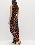 Linen Blend Printed Belted Jumpsuit