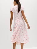 Printed V-Neck Midi Tea Dress