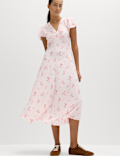 Printed V-Neck Midi Tea Dress
