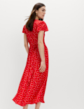 Printed V-Neck Midi Tea Dress