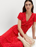 Printed V-Neck Midi Tea Dress
