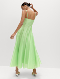 Square Neck Panel Detail Strappy Midi Skater Dress