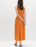 Scoop Neck Pleated Midi Drop Waist Dress