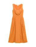 Scoop Neck Pleated Midi Drop Waist Dress