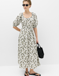 Pure Cotton Printed Midi Waisted Dress