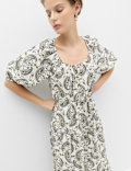 Pure Cotton Printed Midi Waisted Dress