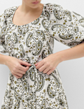 Pure Cotton Printed Midi Waisted Dress