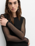 Mesh Round Neck Mini Skater Dress