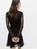 Mesh Round Neck Mini Skater Dress
