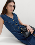 Denim V-Neck Button Through Midi Shift Dress