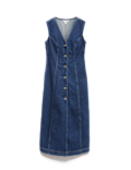 Denim V-Neck Button Through Midi Shift Dress