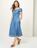 Button Front Waisted Midi Dress