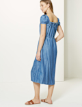 Button Front Waisted Midi Dress