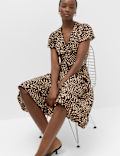 Animal Print V-Neck Midi Tea Dress